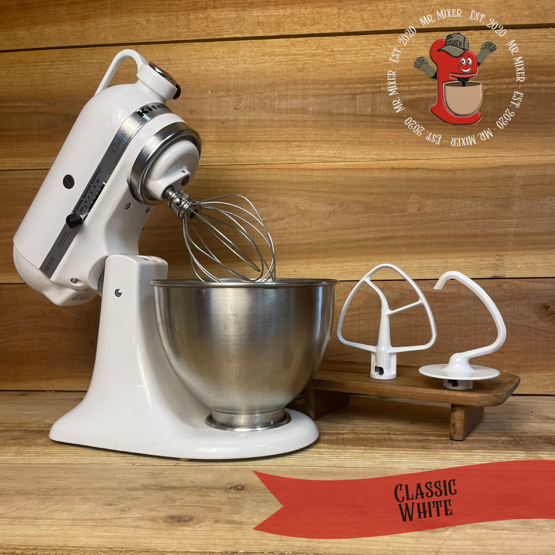 Mr. Mixer Upgraded KitchenAid Classic (K45SSWH) 4.5 Quart White With Coated Attachments #448
