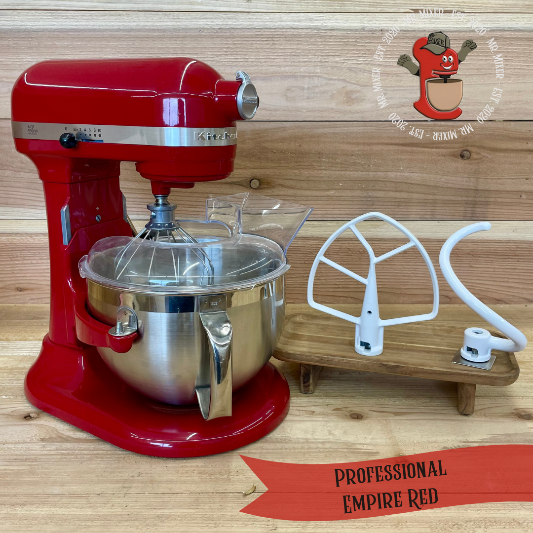 Mr. Mixer Upgraded KitchenAid Professional (KP26M9XCER) 6 Quart Empire Red With Coated Attachments & Pouring Shield #612