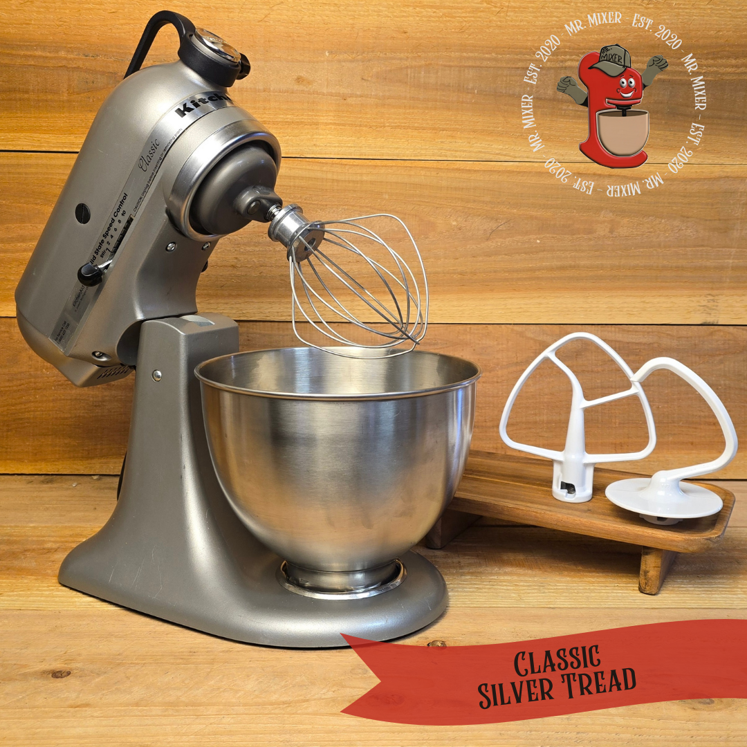 Mr. Mixer Upgraded KitchenAid Classic (KSM75SL) 4.5 Quart Silver Tread with Coated Attachments #423