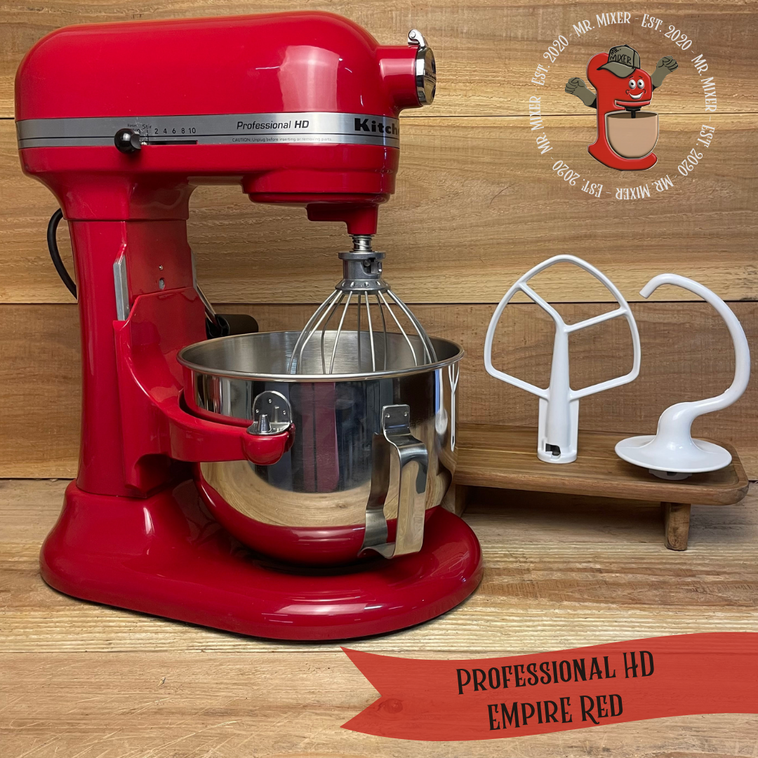 Mr. Mixer Upgraded KitchenAid Professional HD (KG25H3XER) 5 Quart Empire Red With Coated Attachments #554