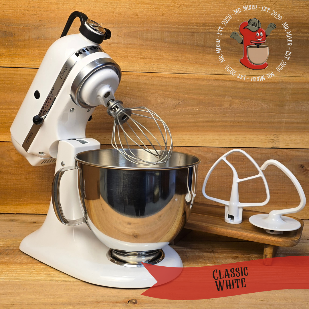 Mr. Mixer Upgraded KitchenAid Classic (K45SSWH) 5 Quart White with Coated Attachments #428