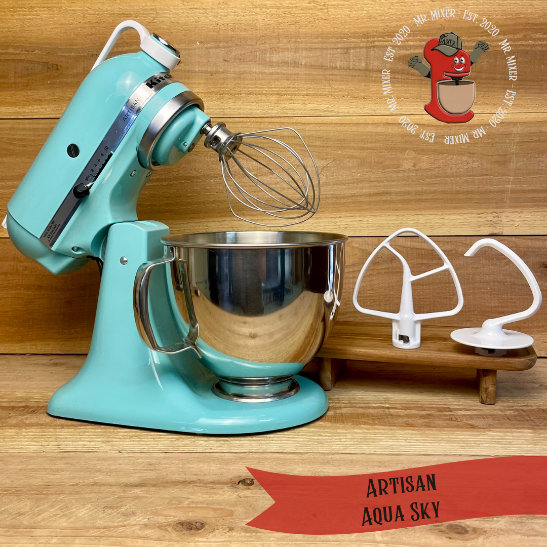 Mr. Mixer Upgraded KitchenAid Artisan (KSM150PSAQ) 5 Quart Aqua Sky With Coated Attachments #543