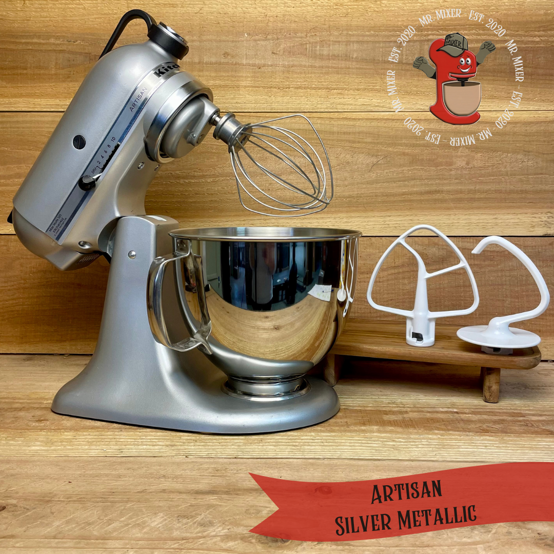 Mr. Mixer Upgraded KitchenAid Artisan (RRK150SM) 5 Quart Silver Metallic With Coated Attachments #531