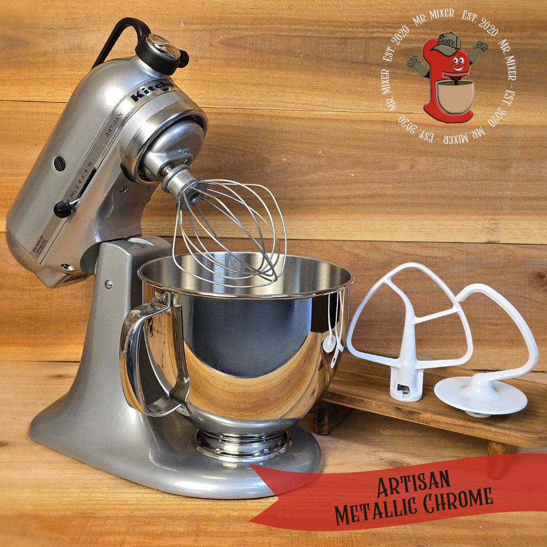 Mr. Mixer Upgraded KitchenAid Artisan / Tilt Head (KSM150PSMC) 5 Quart Metallic Chrome with Coated Attachments #59