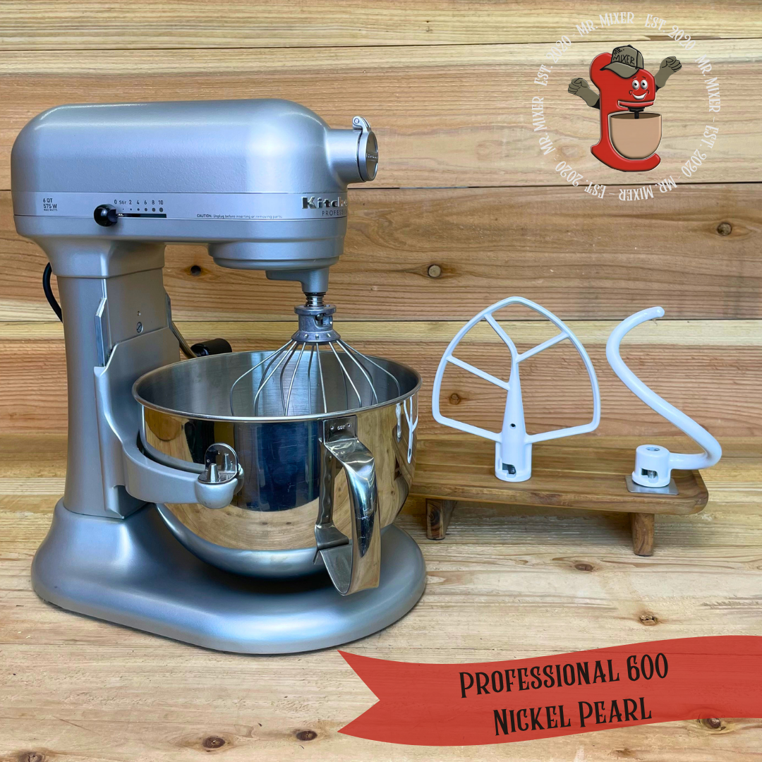 Mr. Mixer Upgraded KitchenAid Professional 600 (KP26M1XNP5) 6 Quart Nickel Pearl With Coated Attachments #667