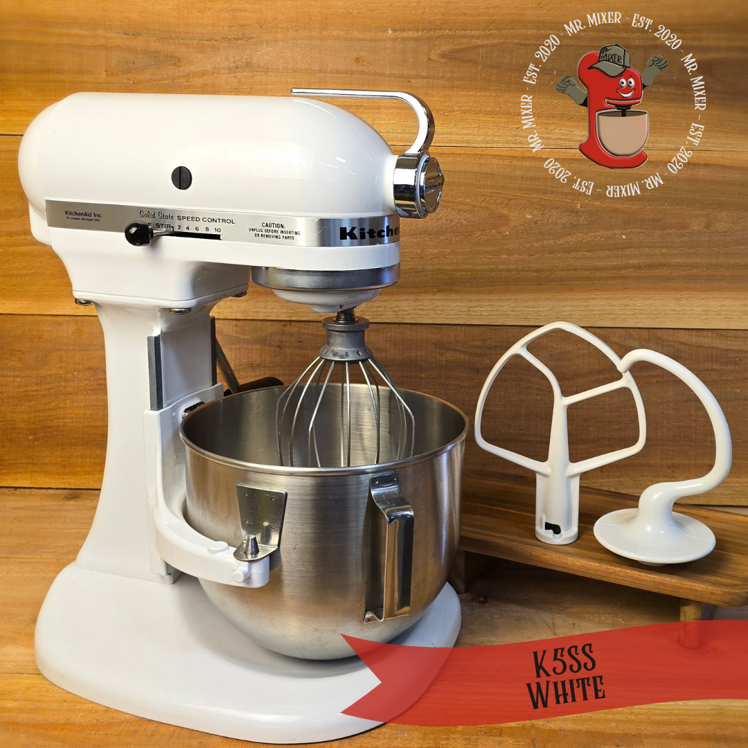 Mr. Mixer Upgraded KitchenAid K5SS 5 Quart White with Coated Attachments #85