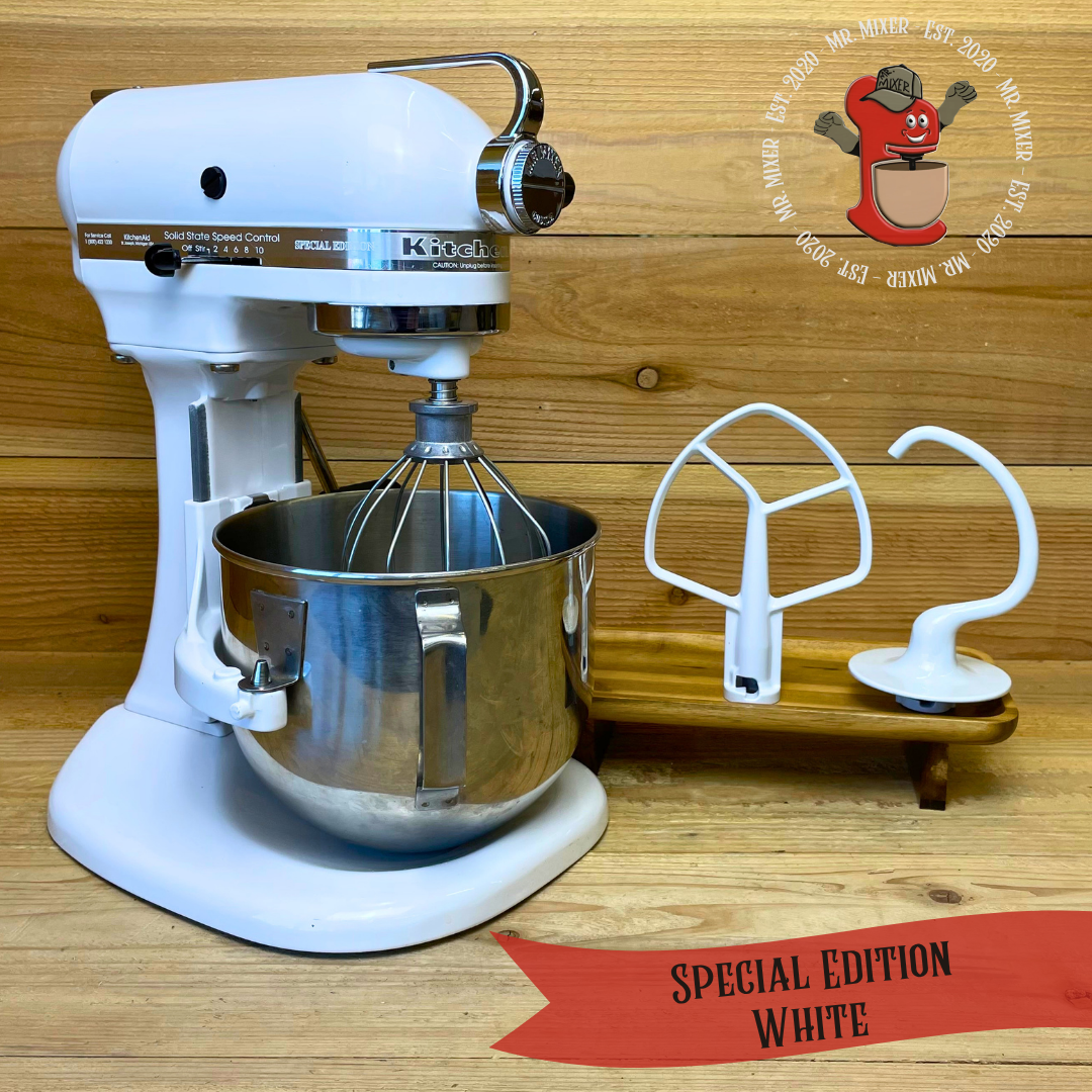 Mr. Mixer Upgraded KitchenAid Special Edition (KSM5SEWH) 5 Quart White With Coated Attachments #720