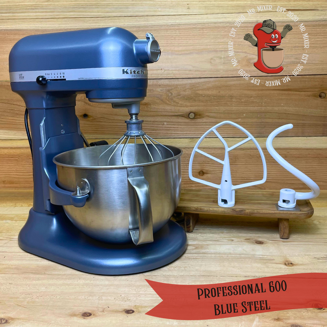 Mr. Mixer Upgraded KitchenAid Professional 600 (KP26M1XBS) 6 Quart Blue Steel With Coated Attachments #650