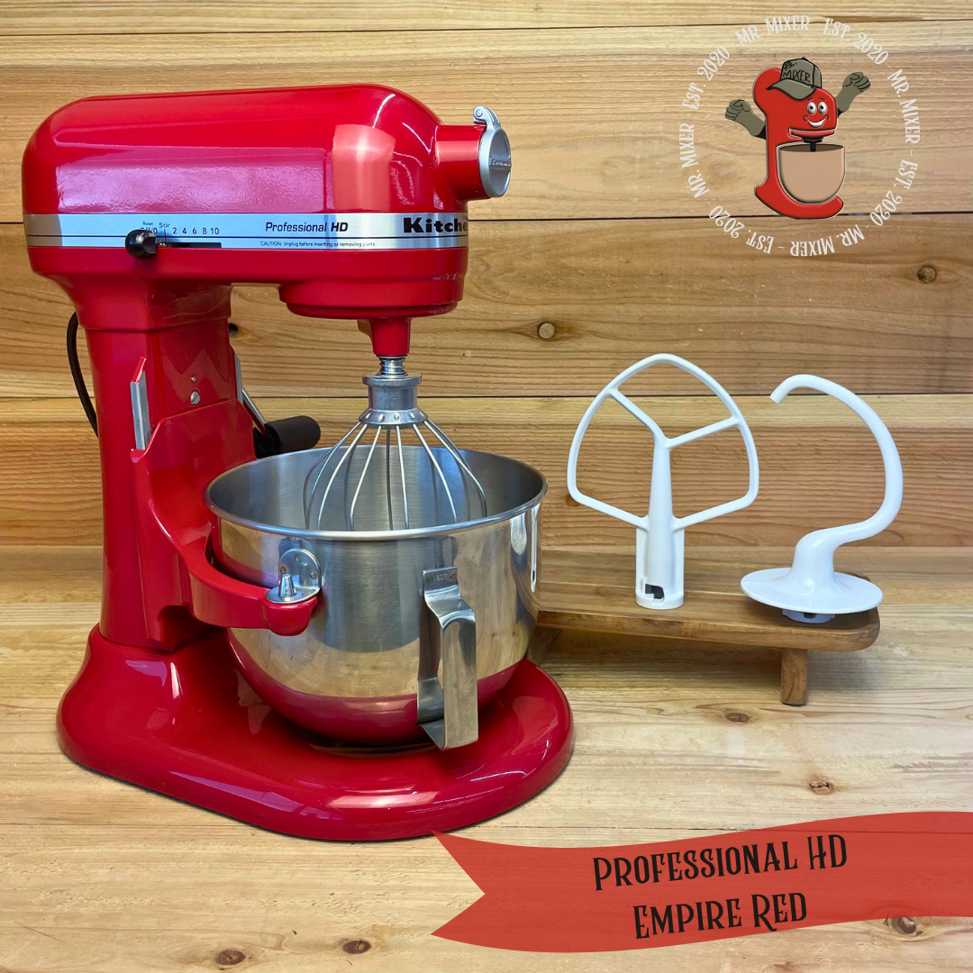 Mr. Mixer Upgraded KitchenAid Professional HD (KG25H0XER1) 5 Quart Empire Red With Coated Attachments #658