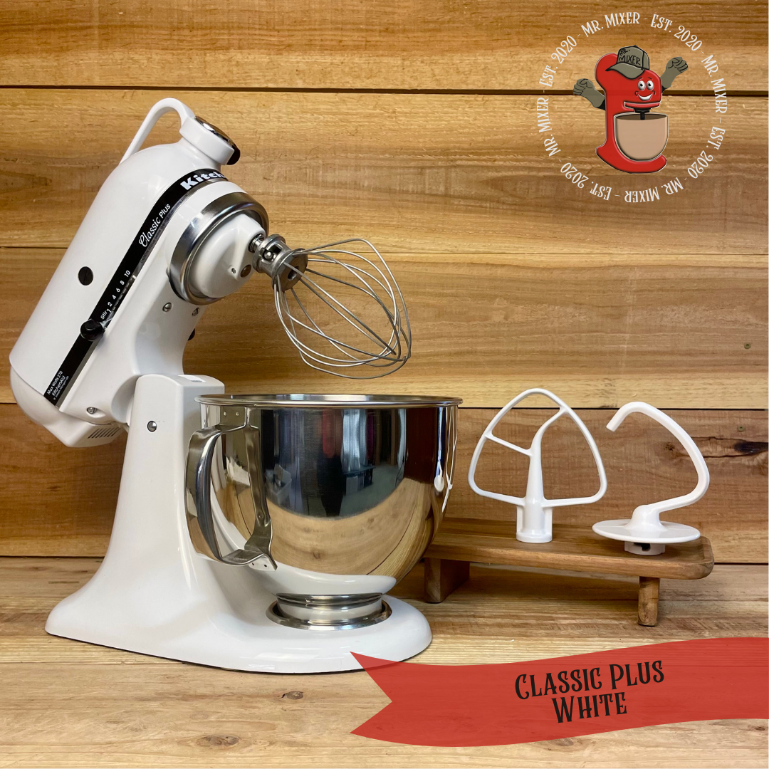 Mr. Mixer Upgraded KitchenAid Classic Plus (KSM75WH) 5 Quart White With Coated Attachments #450
