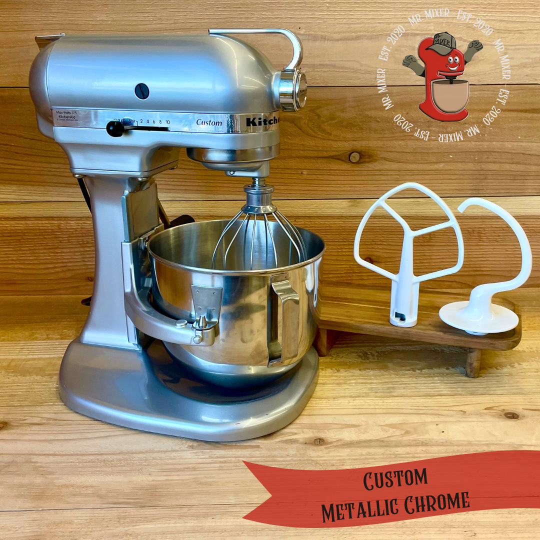Mr. Mixer Upgraded KitchenAid Custom (KSM5PSMC) 5 Quart Metallic Chrome With Coated Attachments #624