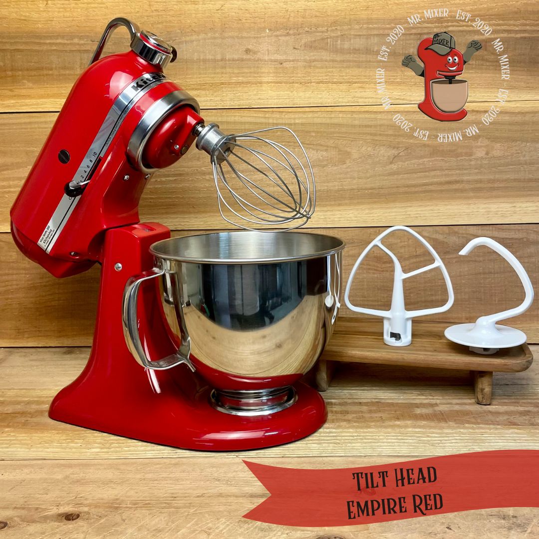 Mr. Mixer Upgraded KitchenAid Tilt Head (KSM105GBCER) 5 Quart Empire Red With Coated Attachments #561