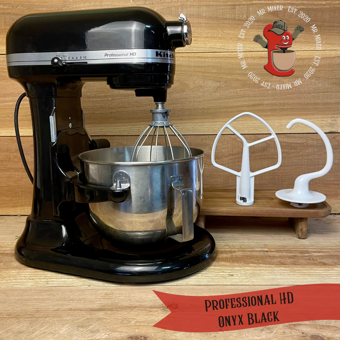 Mr. Mixer Upgraded KitchenAid Professional HD (KG25H3XOB) 5 Quart Onyx Black With Coated Attachments #537