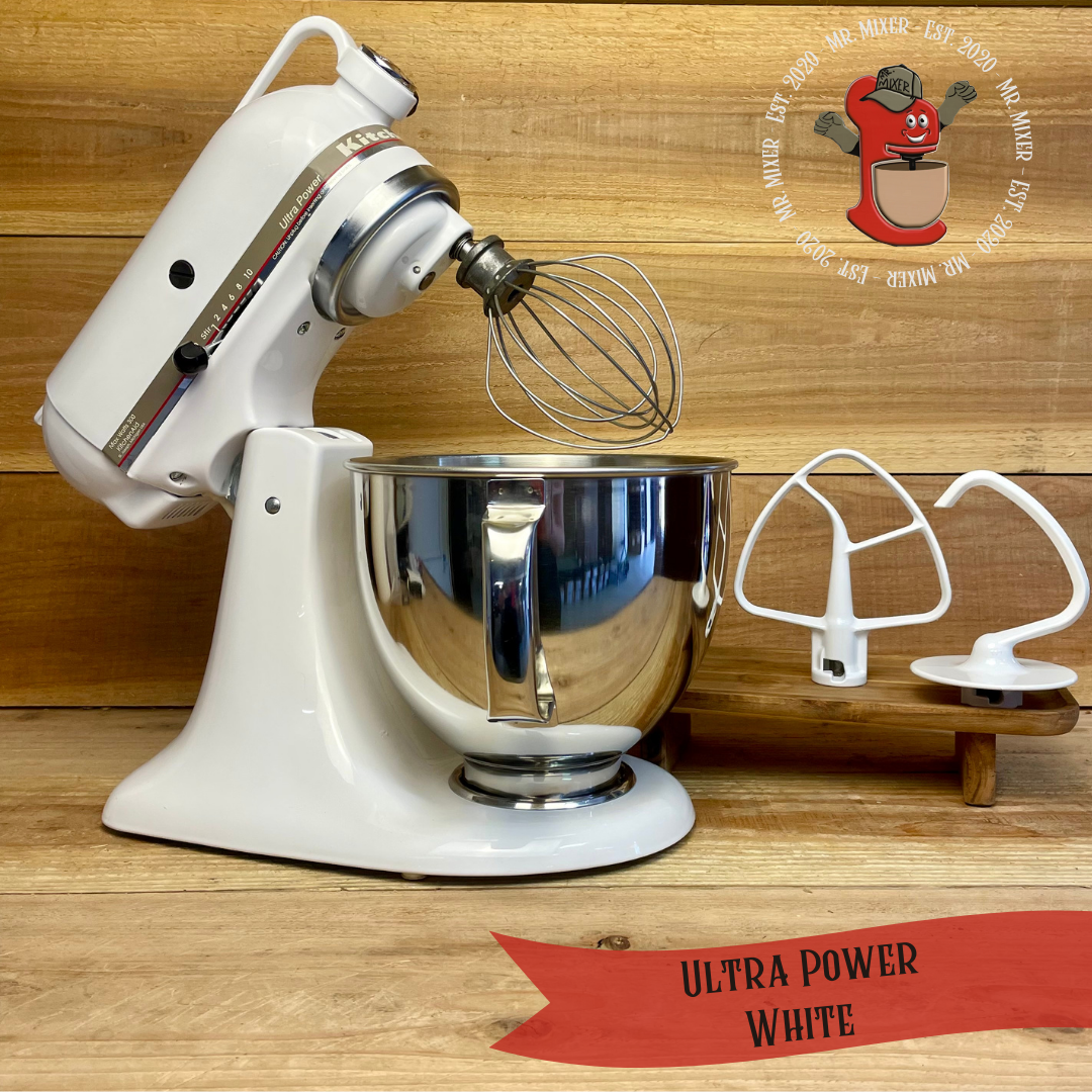 Mr. Mixer Upgraded KitchenAid Ultra Power (KSM90PSWH) 5 Quart White With Coated Attachments #505