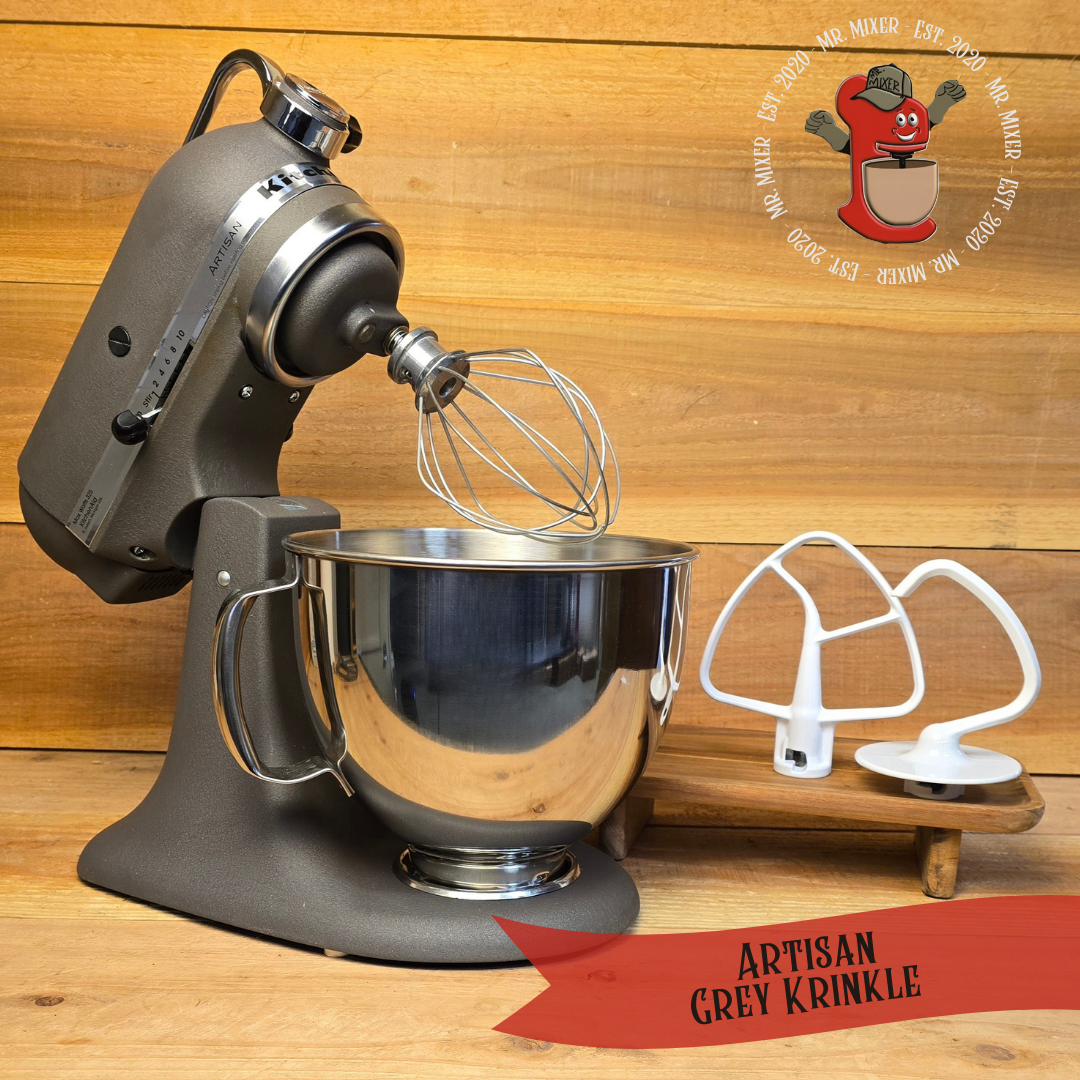 Mr. Mixer Upgraded KitchenAid Artisan 5 Quart Grey Krinkle with Coated Attachments #359
