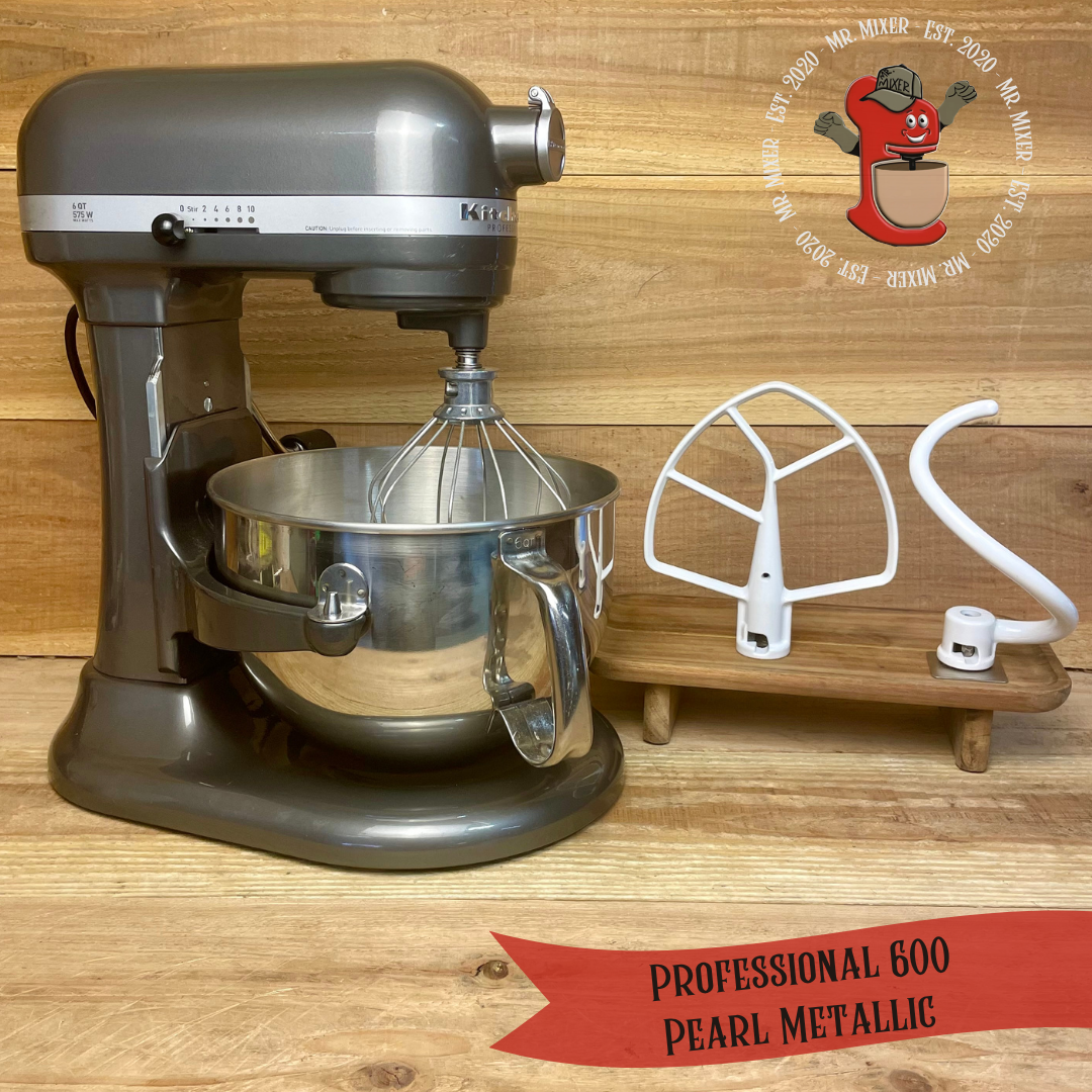Mr. Mixer Upgraded KitchenAid Professional 600 (KP26M1XPM) 6 Quart Pearl Metallic With Coated Attachments #597