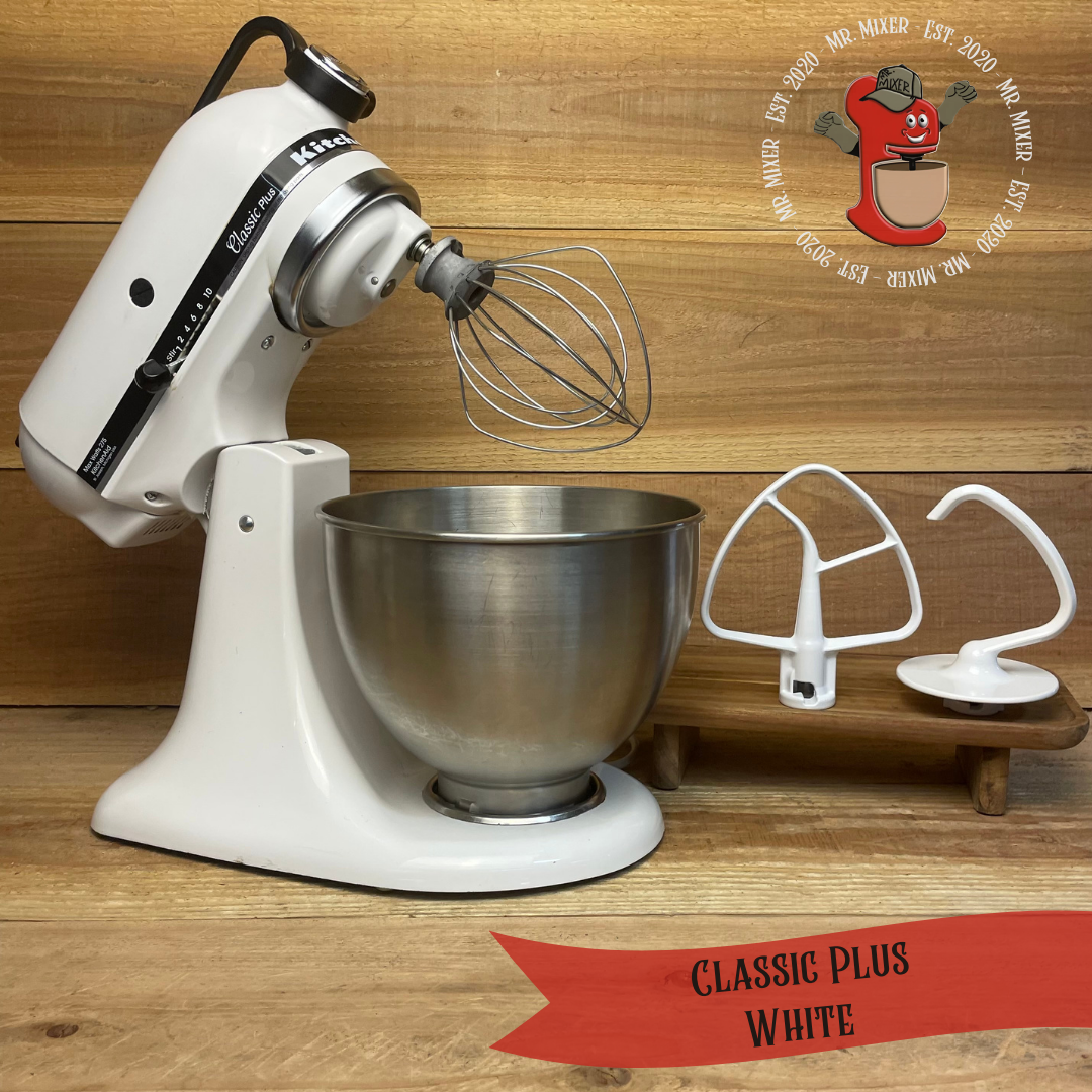 Mr. Mixer Upgraded KitchenAid Classic Plus (KSM75WH) 4.5 Quart White With Coated Attachments #552