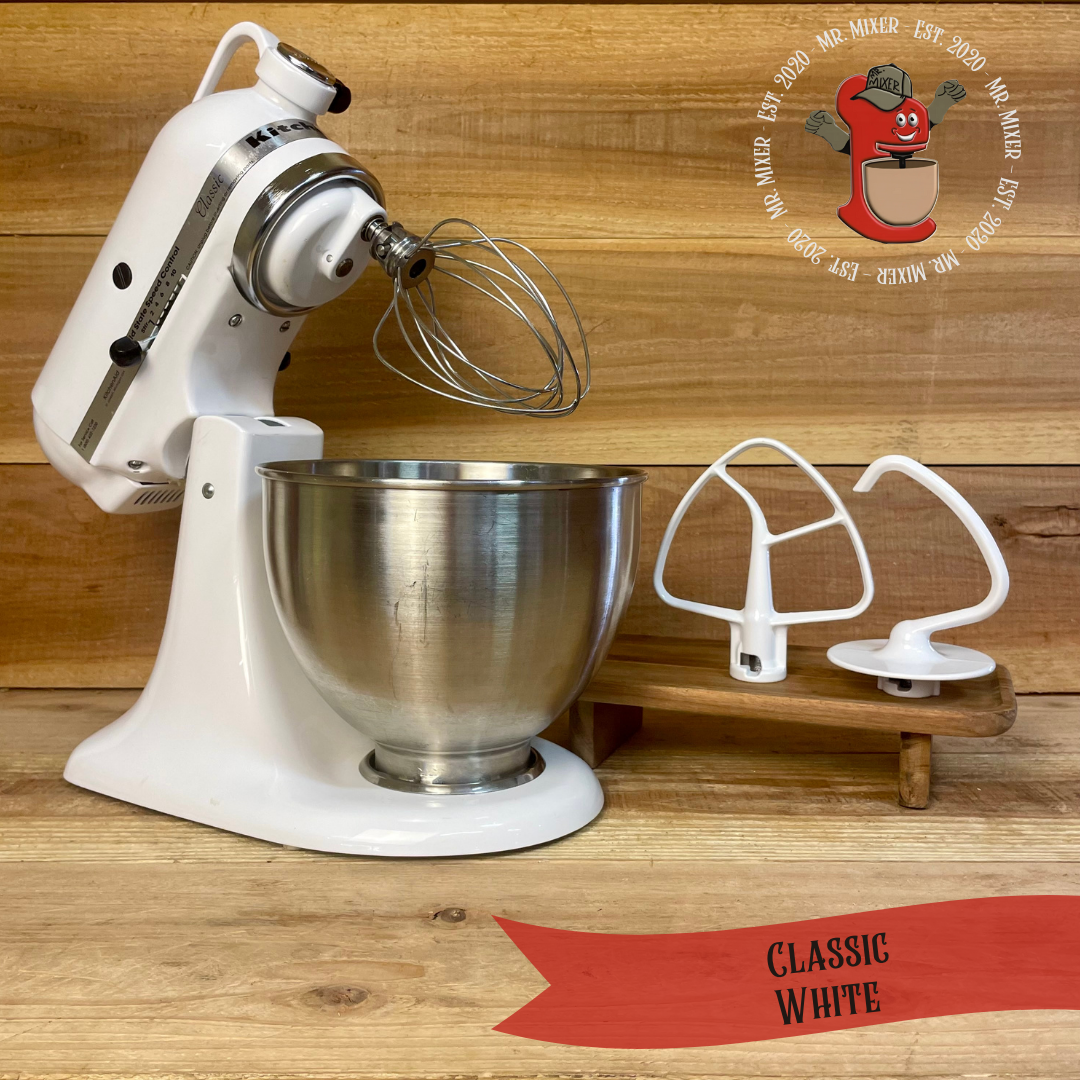 Mr. Mixer Upgraded KitchenAid Classic (K45SSWH) 4.5 Quart White With Coated Attachments #459