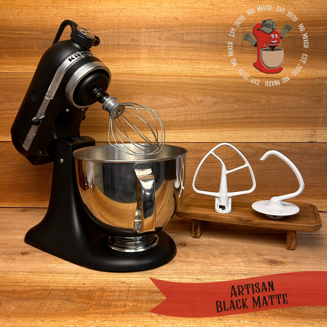 Mr. Mixer Upgraded KitchenAid Artisan (RRK150BM) 5 Quart Black Matte With Coated Attachments #221
