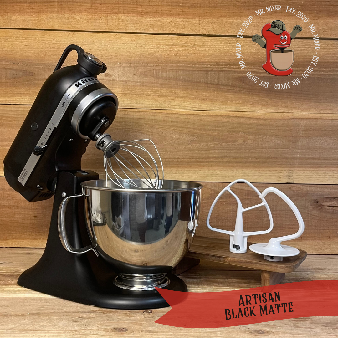 Mr. Mixer Upgraded KitchenAid Artisan (RRK150BM) 5 Quart Black Matte With Coated Attachments #439