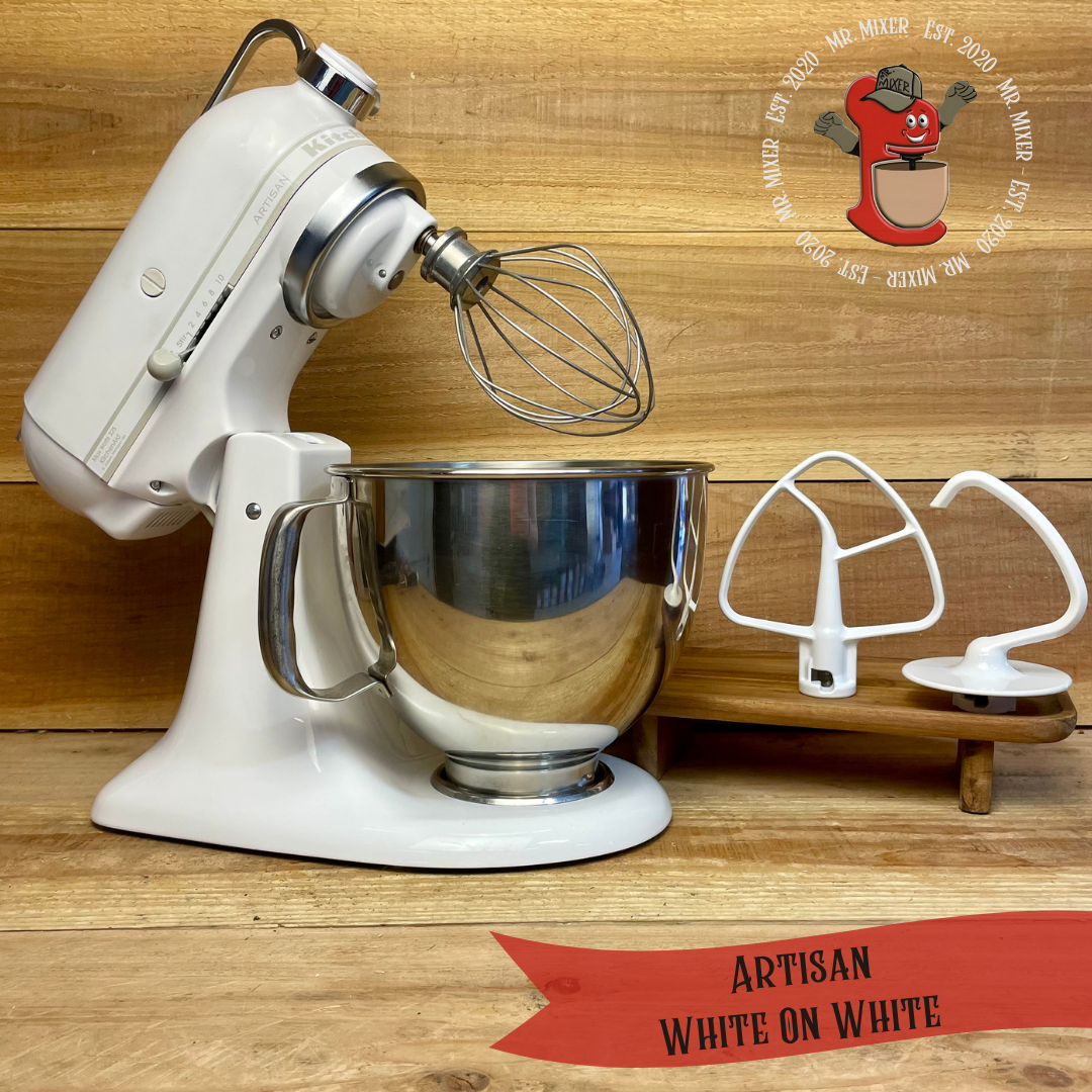 Mr. Mixer Upgraded KitchenAid Artisan (KSM150PSWW) 5 Quart White On White With Coated Attachments #509