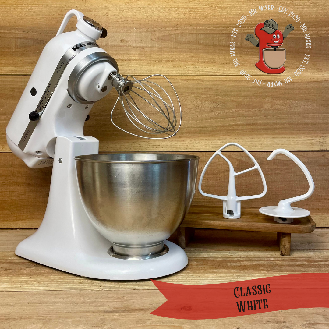 Mr. Mixer Upgraded KitchenAid Classic (K45SS) 4.5 Quart White With Coated Attachments #485