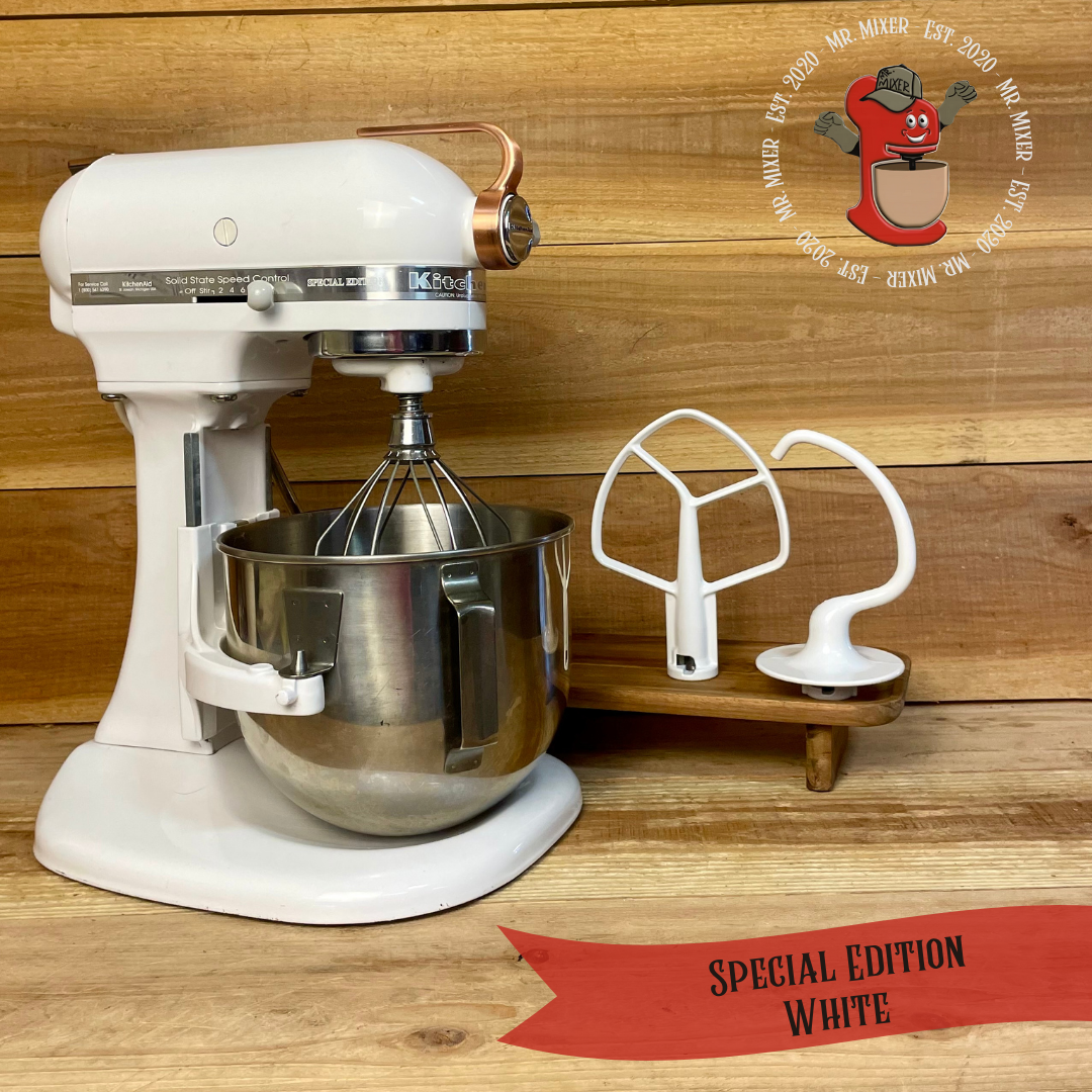 Mr. Mixer Upgraded KitchenAid Special Edition (KSM5SEWH) 5 Quart White With Coated Attachments #466