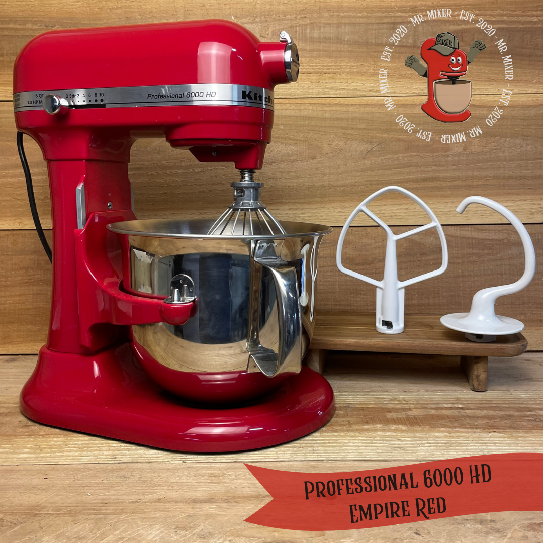Mr. Mixer Upgraded KitchenAid Professional 6000 HD (KSM6573CER2) 6 Quart Tulip Style Bowl Empire Red With Coated Attachments #523