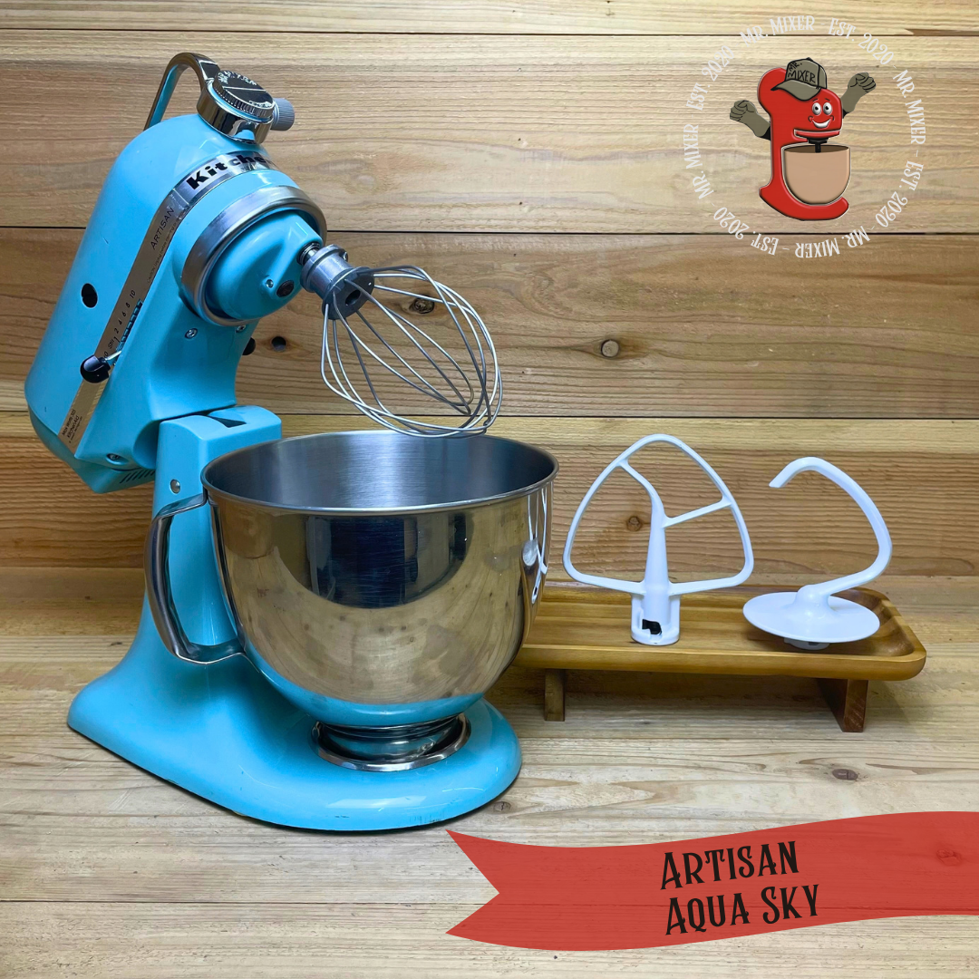 Mr. Mixer Upgraded KitchenAid Artisan (KSM150PSAQ0) 5 Quart Aqua Sky With Coated Attachments #762
