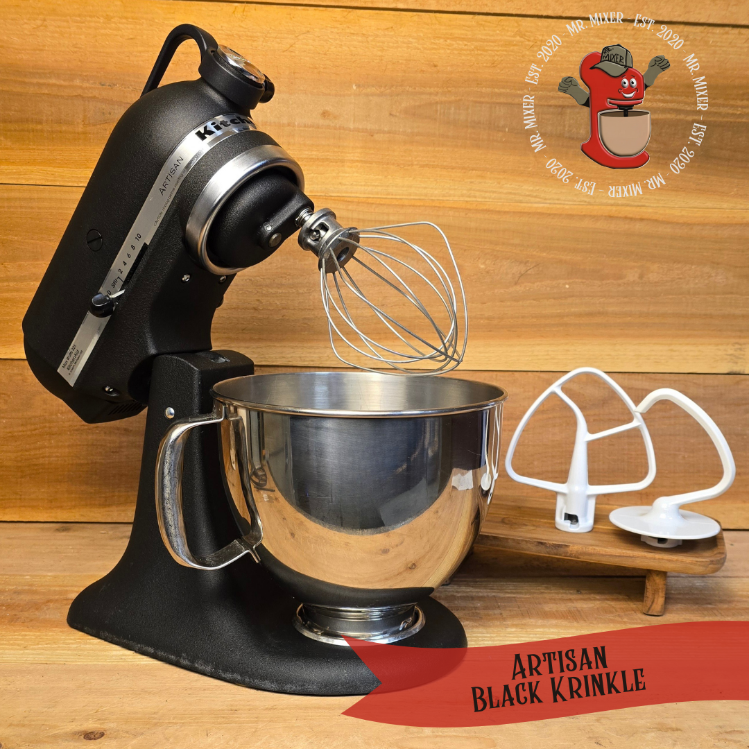 Mr. Mixer Upgraded KitchenAid Artisan (KSM150PSBK) 5 Quart Black Krinkle with Coated Attachments #358