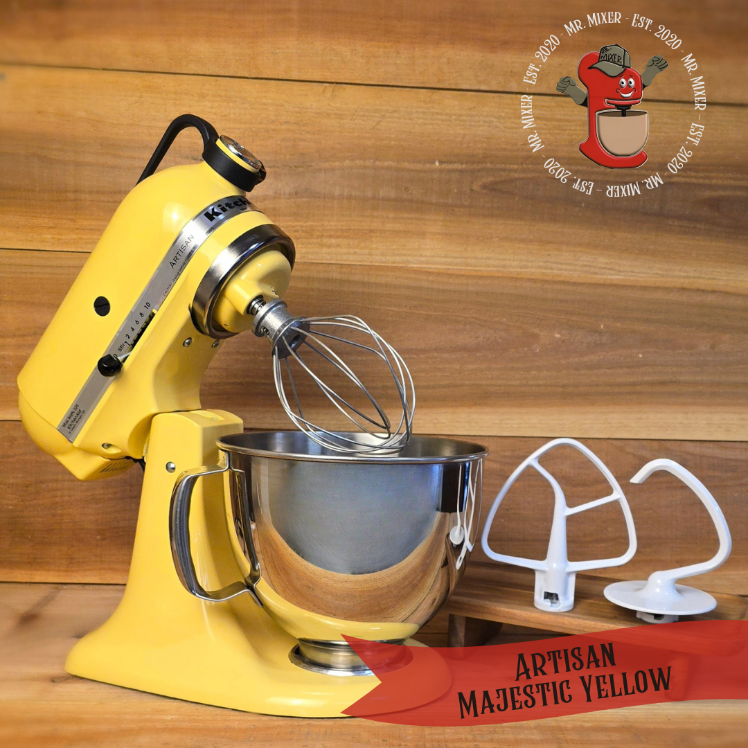 Mr. Mixer Upgraded KitchenAid Artisan / Tilt Head (RRK150MY) 5 Quart Majestic Yellow with Coated Attachments #72
