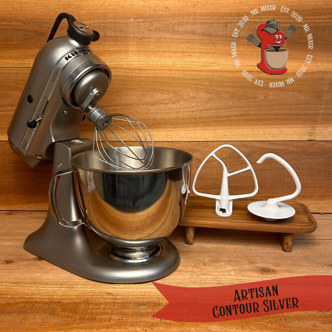 Mr. Mixer Upgraded KitchenAid Artisan (KSM150WPCU) 5 Quart Contour Silver With Coated Attachments #225