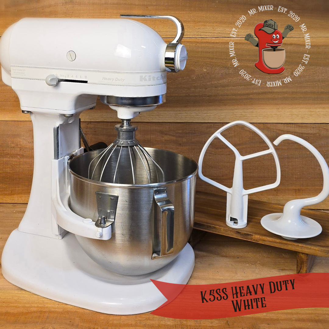 Mr. Mixer Upgraded KitchenAid Heavy Duty (K5SSWW) 5 Quart White with Coated Attachments #58