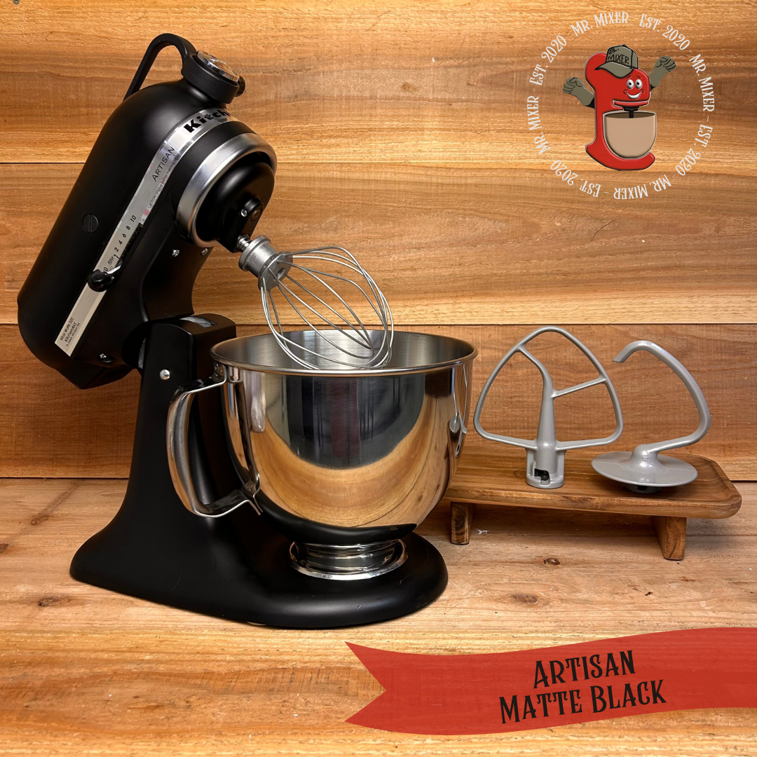 Mr. Mixer Upgraded KitchenAid Artisan 5 Quart Black Matte With Coated Attachments #235