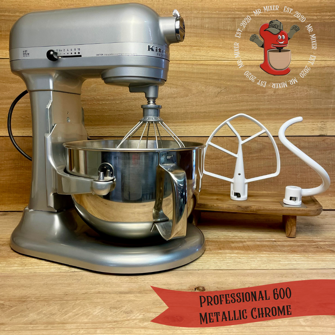 Mr. Mixer Upgraded KitchenAid Professional 600 (RKP26M1XMC) 6 Quart Metallic Chrome With Coated Attachments #516