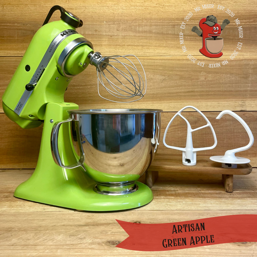Mr. Mixer Upgraded KitchenAid Artisan (KSM150PSGAO) 5 Quart Green Apple With Coated Attachments #498