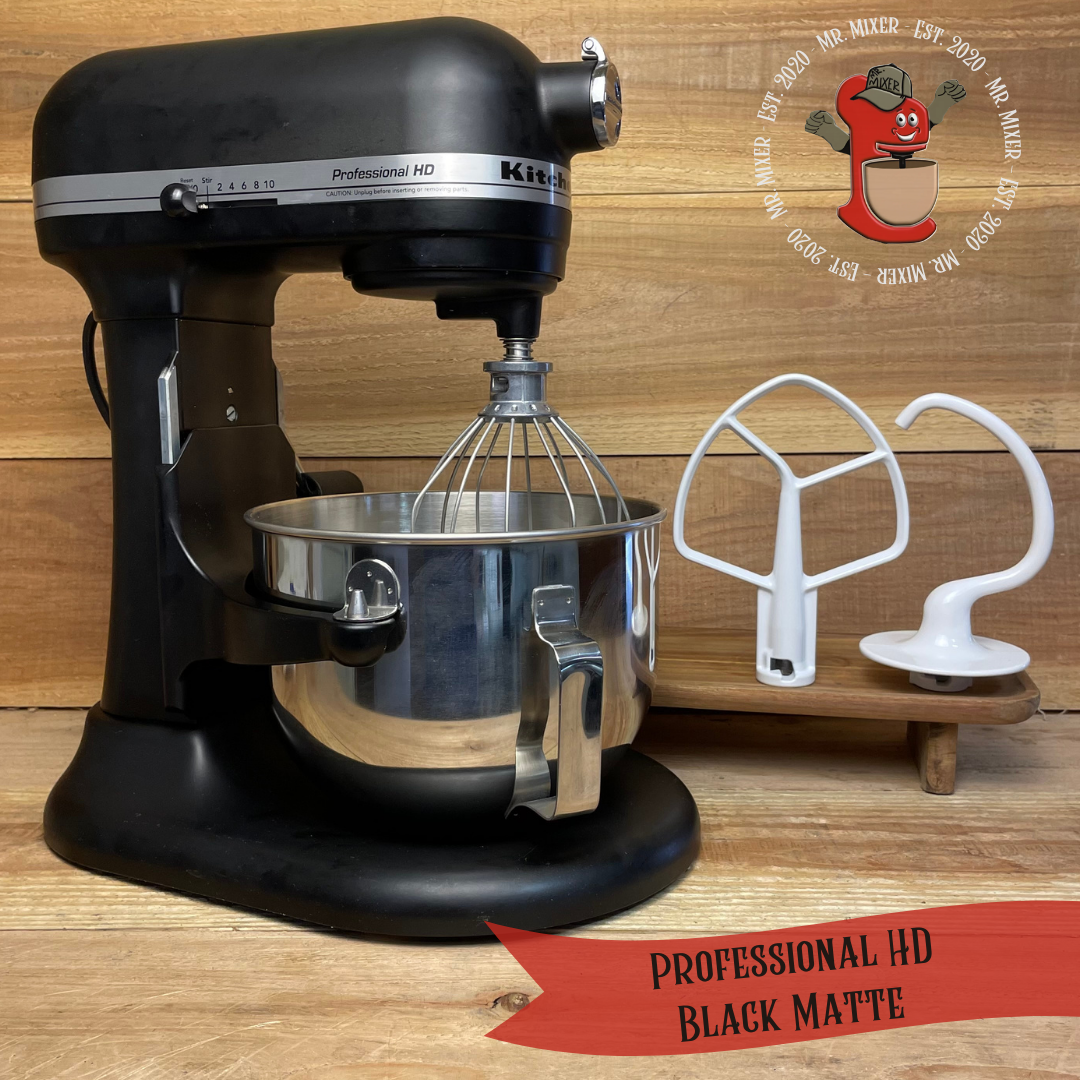 Mr. Mixer Upgraded KitchenAid Professional HD (KG25H0XBM) 5 Quart Black Matte With Coated Attachments #521