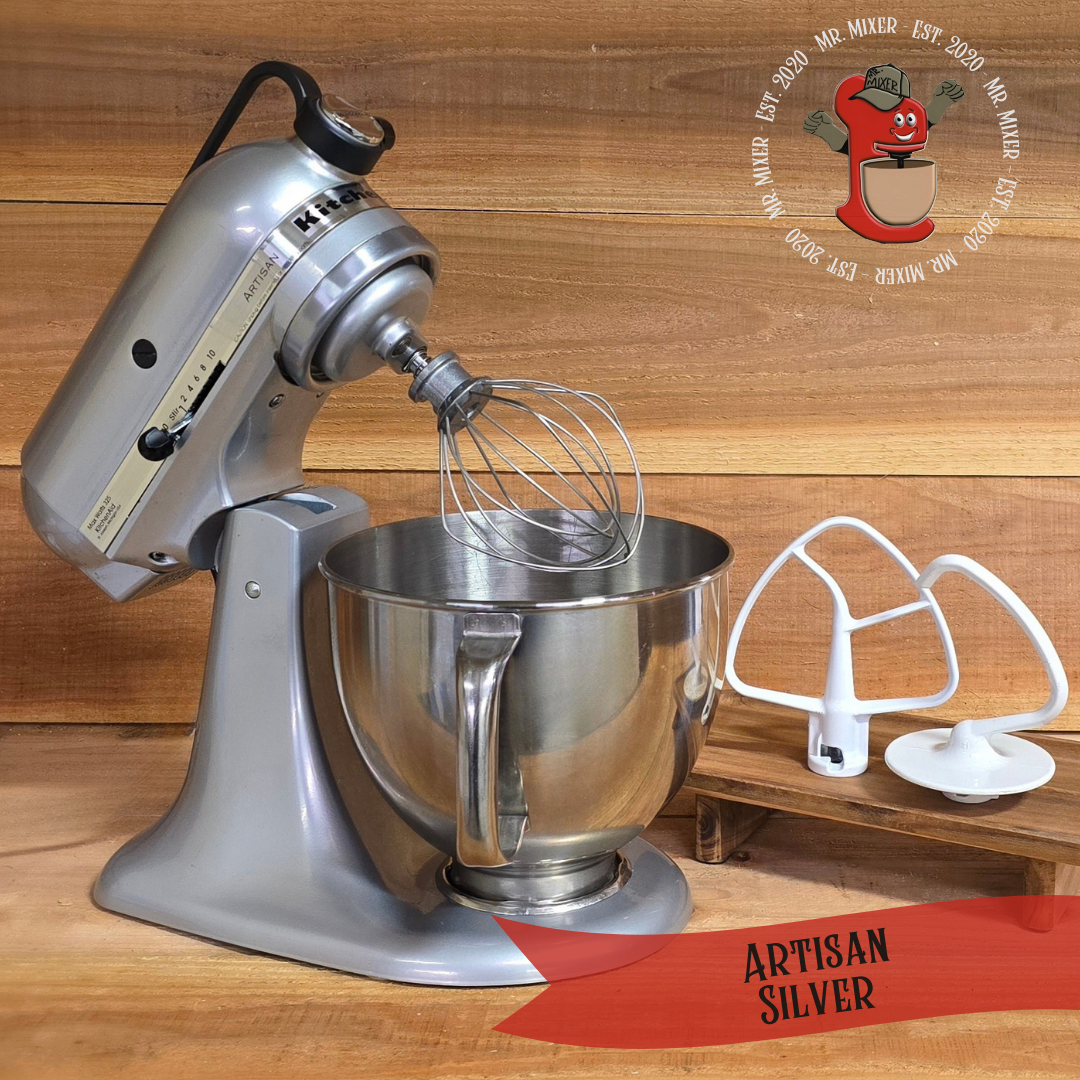 Mr. Mixer Upgraded KitchenAid Artisan / Tilt Head 5 Quart Silver with Coated Attachments #75
