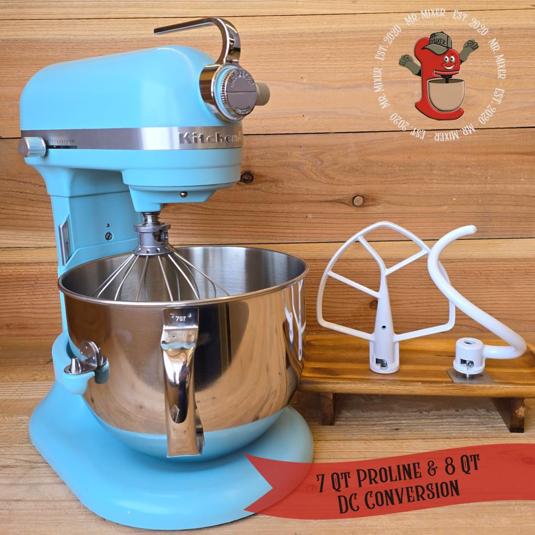 Mr. Mixer Upgraded KitchenAid 7 Qt ProLine & 8 Qt 1.3HP DC Conversion Mineral Water Blue with Attachments