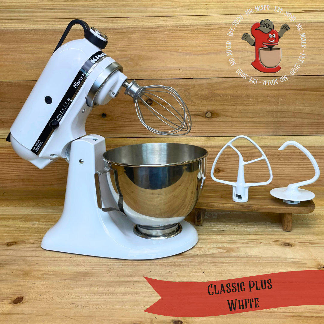 Mr. Mixer Upgraded KitchenAid Classic Plus (KSM75WH1) 4.5 Quart White With Coated Attachments #664