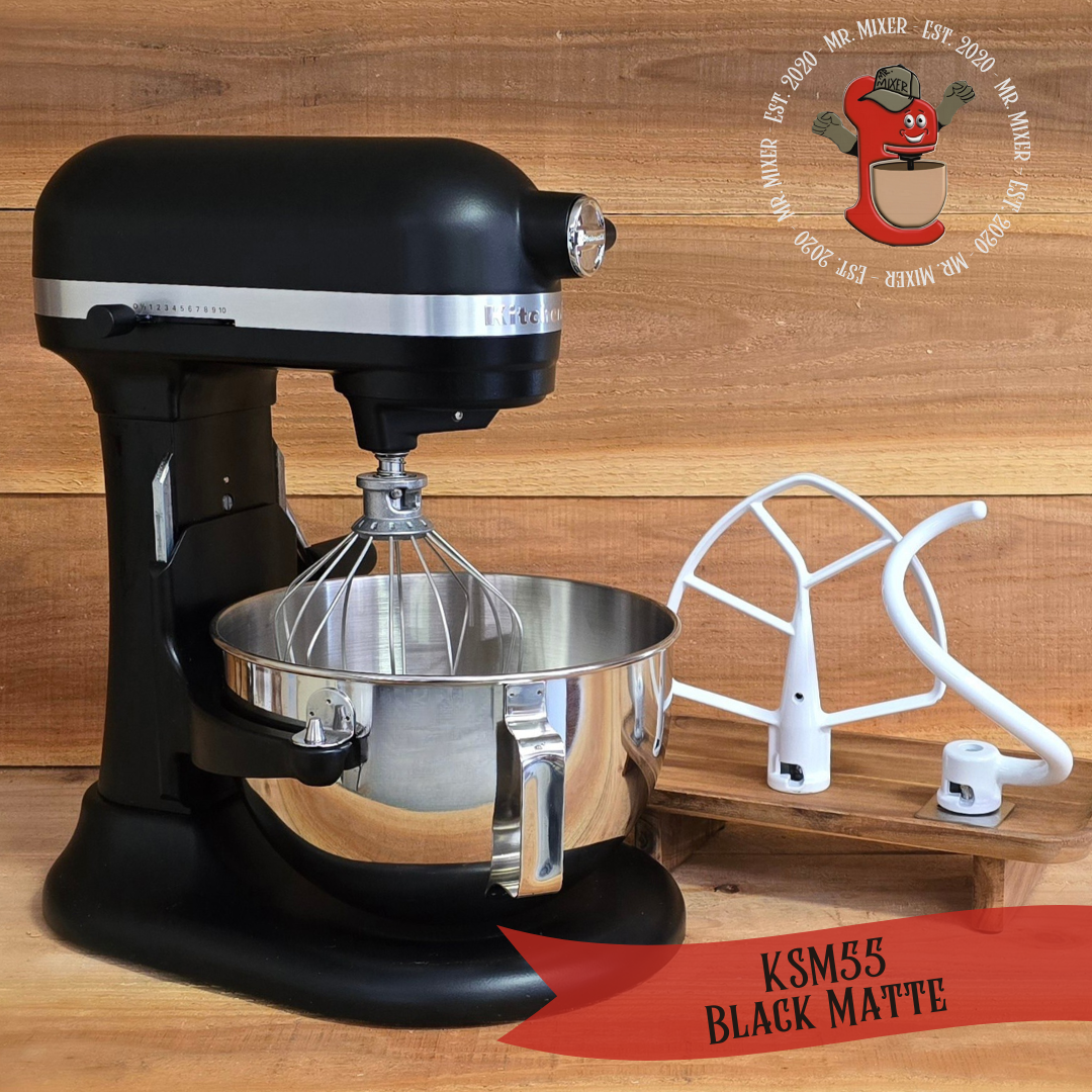 Mr. Mixer Upgraded KitchenAid KSM55 (KSM55XXXBM) 5.5 Quart Black Matte with Coated Attachments #71