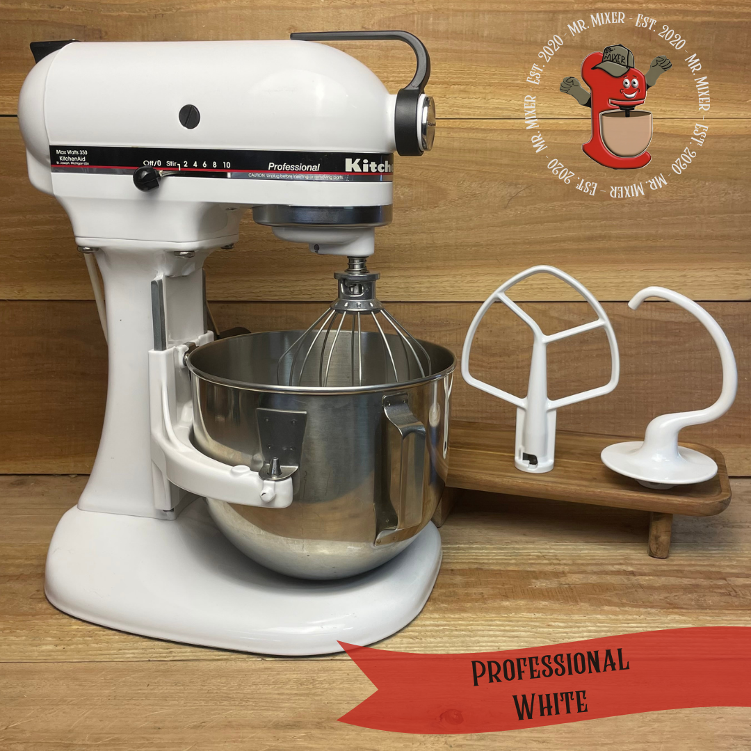 Mr. Mixer Upgraded KitchenAid Professional (KSM50PWH) 5 Quart White With Coated Attachments #569