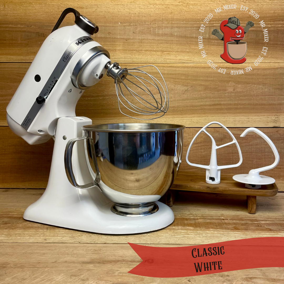 Mr. Mixer Upgraded KitchenAid Classic (K45SSWH) 5 Quart White With Coated Attachments #507