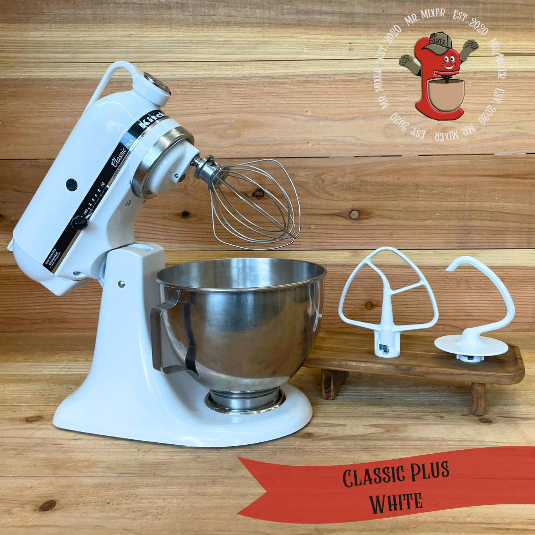 Mr. Mixer Upgraded KitchenAid Classic Plus (KSM75WH) 4.5 Quart White With Coated Attachments #646