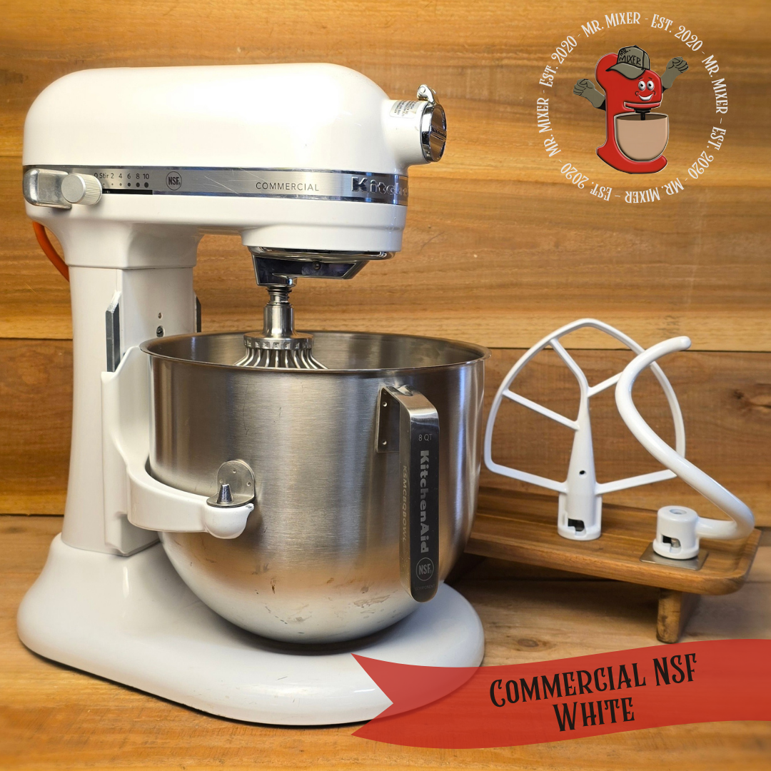 Mr. Mixer Upgraded KitchenAid Commercial NSF (KSM8990WH) 8 Quart White with Coated Attachments #188