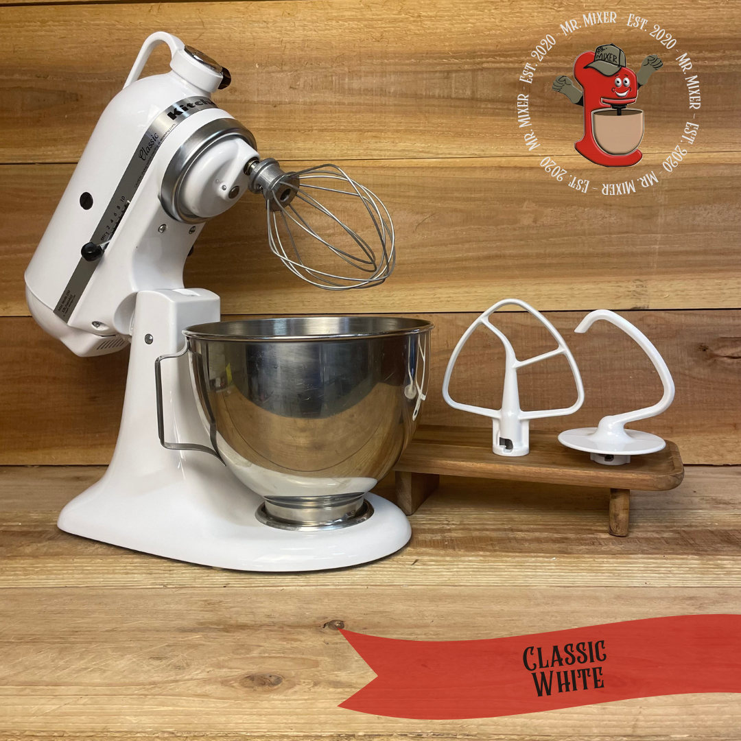 Mr. Mixer Upgraded KitchenAid Classic (K45SSWH) 4.5 Quart White With Coated Attachments #451