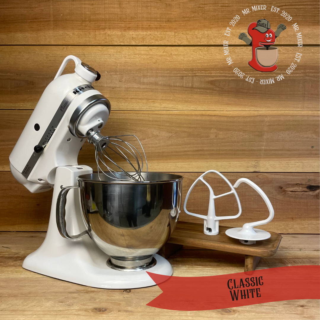 Mr. Mixer Upgraded KitchenAid Classic (K45SSWH) 5 Quart White With Coated Attachments #443