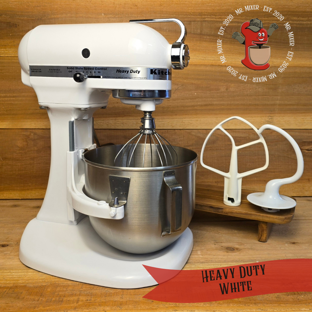 Mr. Mixer Upgraded KitchenAid Heavy Duty (K5SSWH) 5 Quart White with Coated Attachments #190