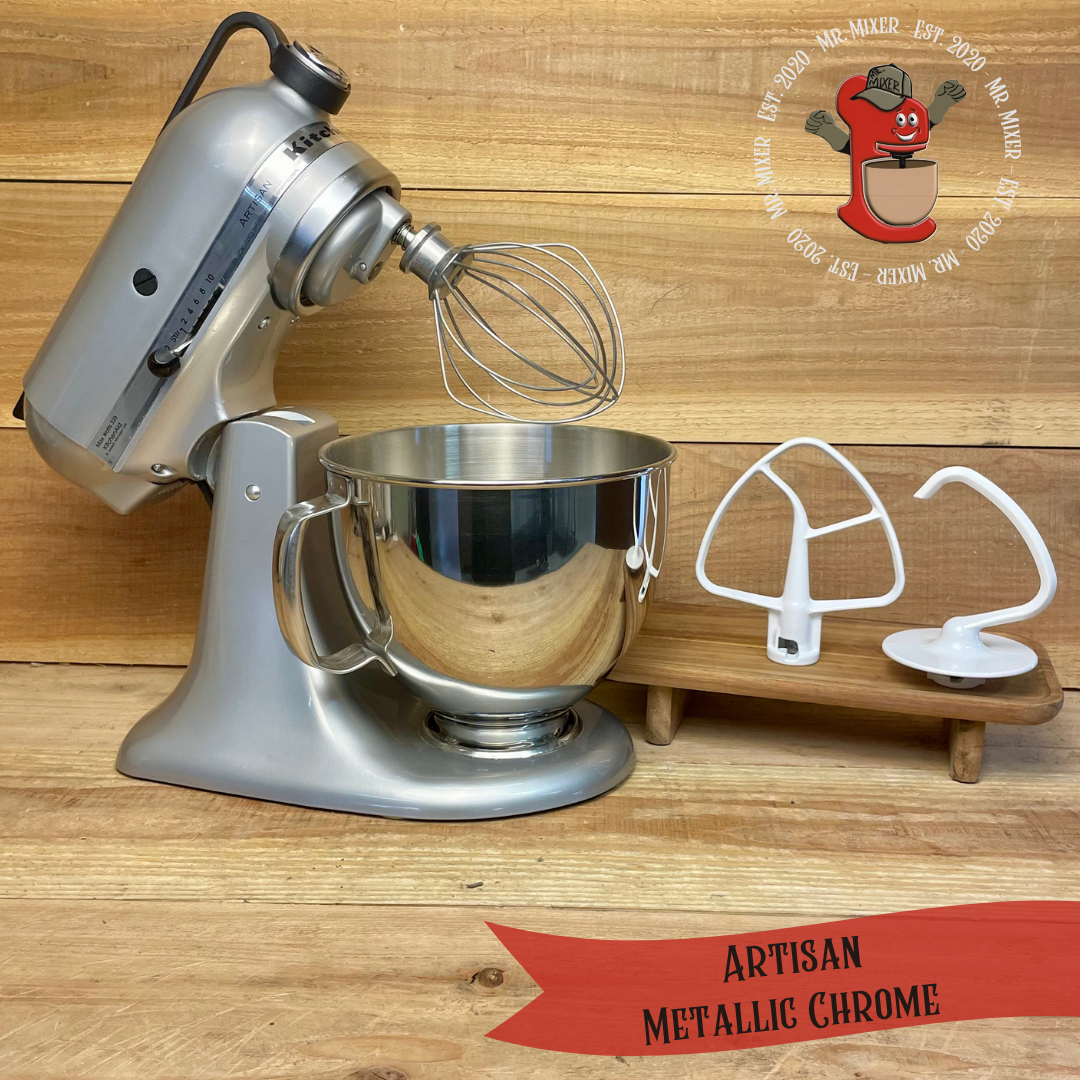 Mr. Mixer Upgraded KitchenAid Artisan (KSM150PSMC0) 5 Quart Metallic Chrome With Coated Attachments #591