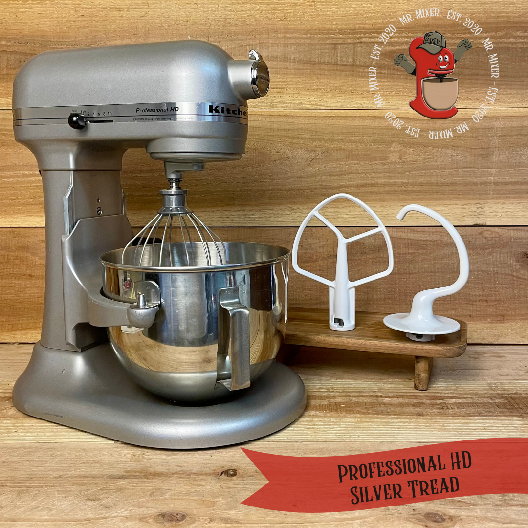 Mr. Mixer Upgraded KitchenAid Professional HD (KG25H7XSL) 5 Quart Silver Tread With Coated Attachments #475